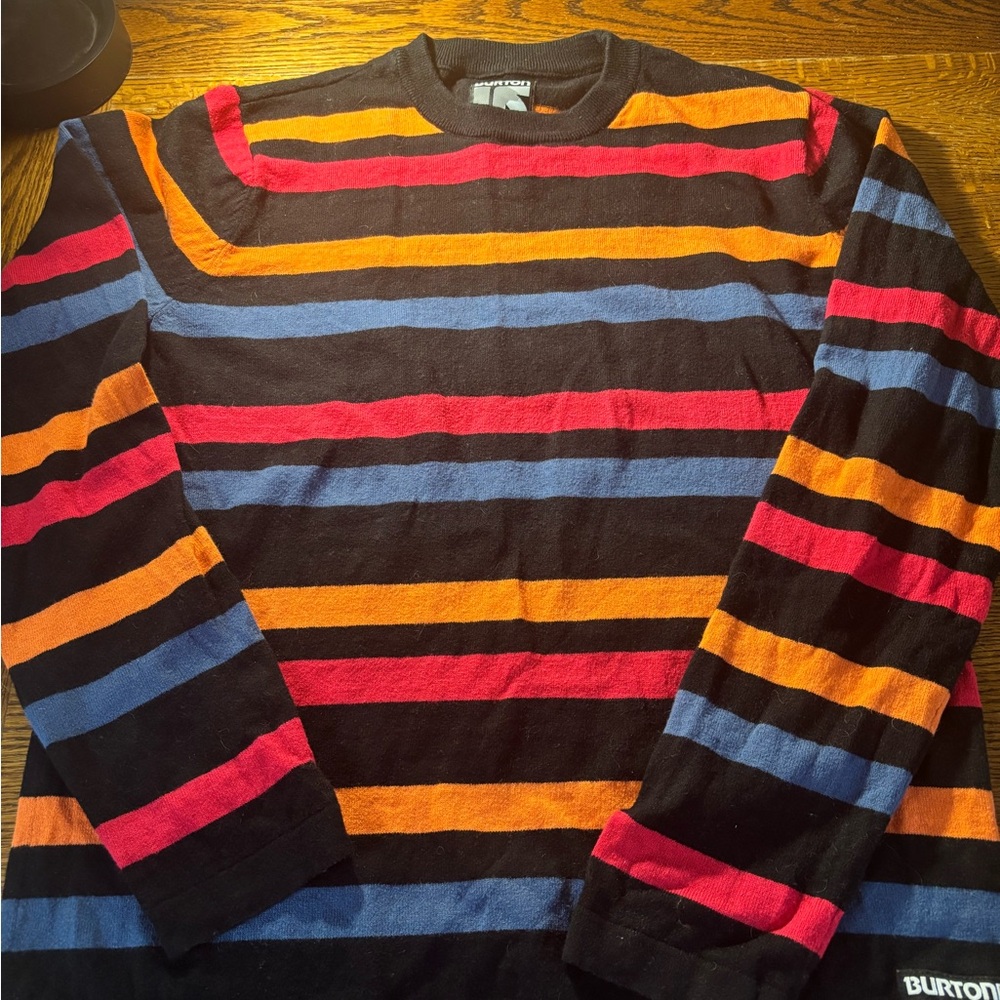 Men’s Burton Oak Black and Orange Striped Sweater, M